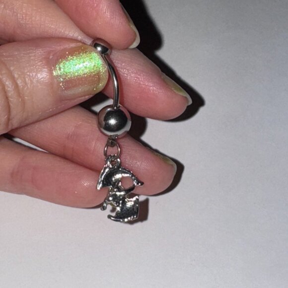 Clear Rhinestone Dolphin Dangle Belly Ring - Picture 11 of 12